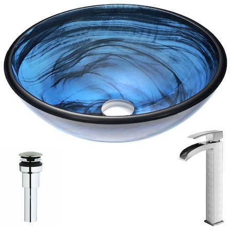 ANZZI Soave Vessel Sink in Sapphire Wisp with Key Faucet in Brushed Nickel LSAZ048-097B